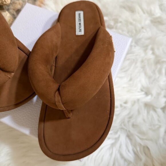 Naked Wolfe Hilary Brown Leather Platform Flip Flop Sandals EU 37 US 7 - Picture 4 of 10